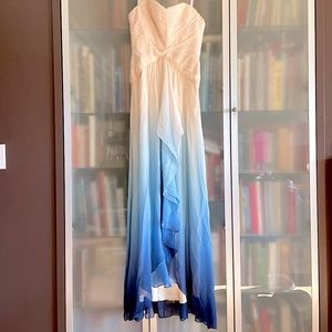 BCBG MaxAzria silk chiffon strapless gown